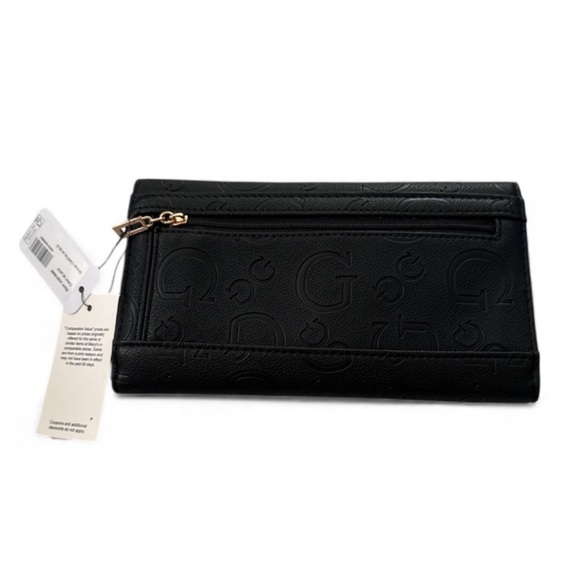 NEW Trifold Logo Castalia SLG Guess Black Clutch Wallet - Picture 3 of 3